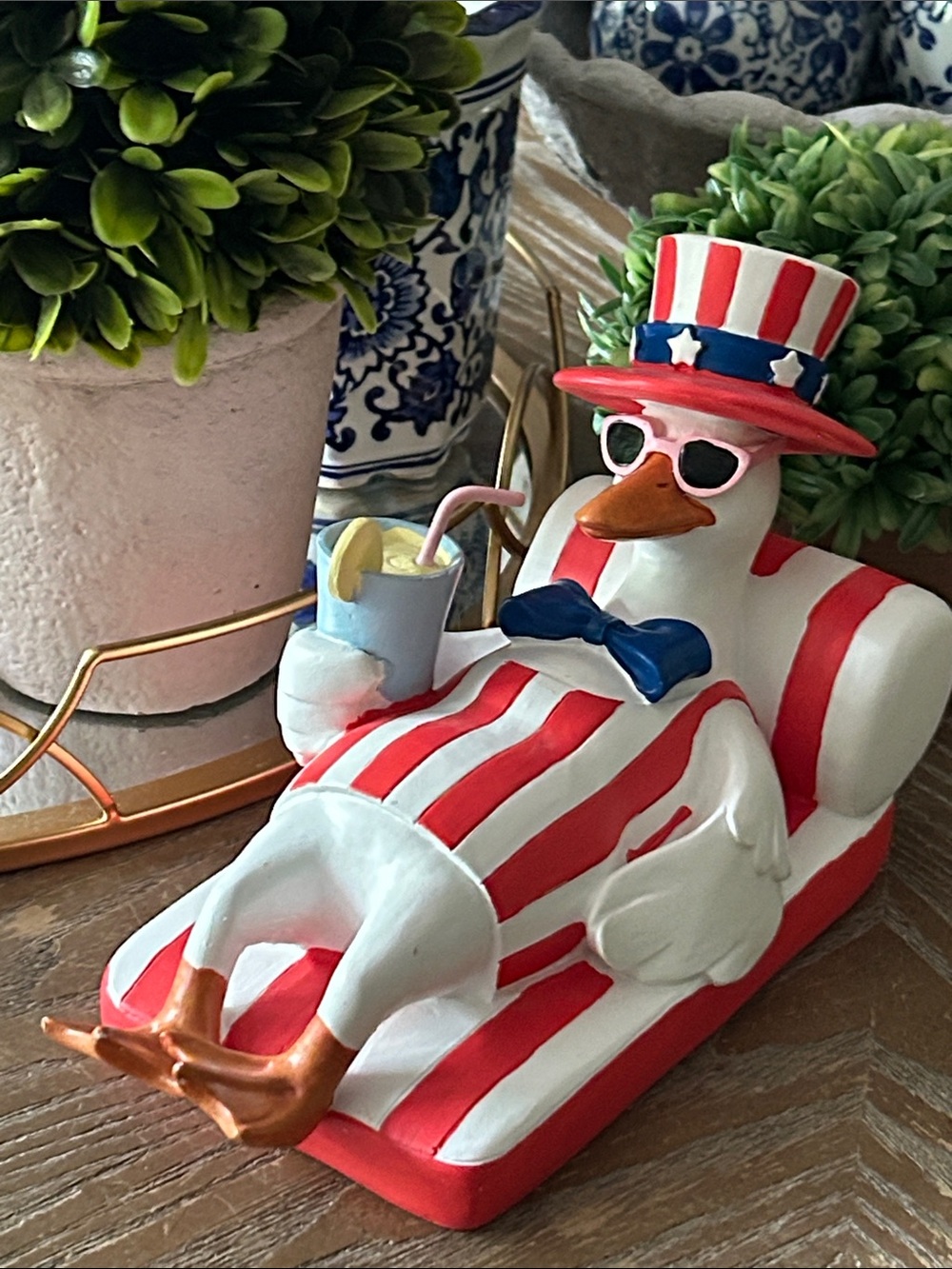 NEW! Uncle Sam Patriotic Americana Stars & Stripes Pool Float Duck Figurine